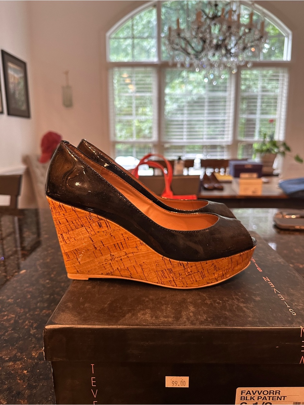 Steve Madden Black Patent Cork Wedge Pumps - Women
